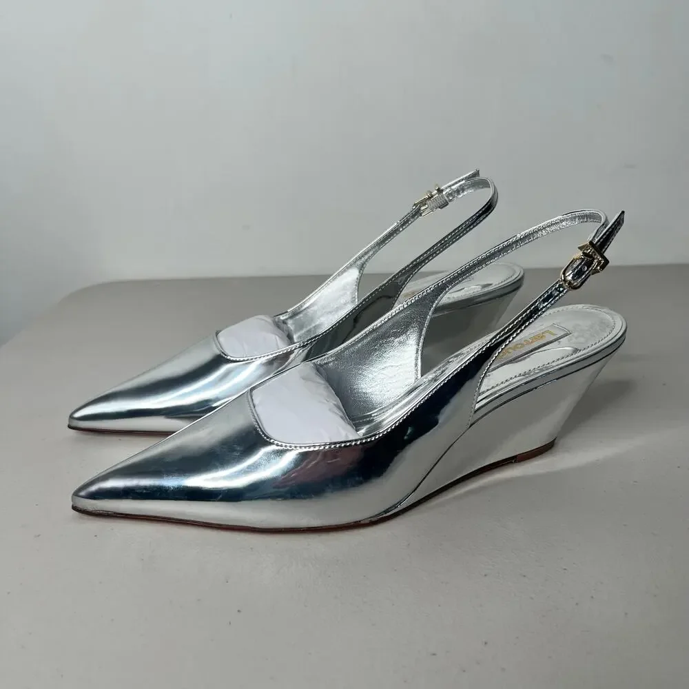 Larroude Silver LouLou Mirror Pump Size 8